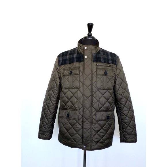 NEW! Cole Haan Quilted Mixed Media Field Jacket Elbow Patch Olive Green SZ L - Picture 9 of 14